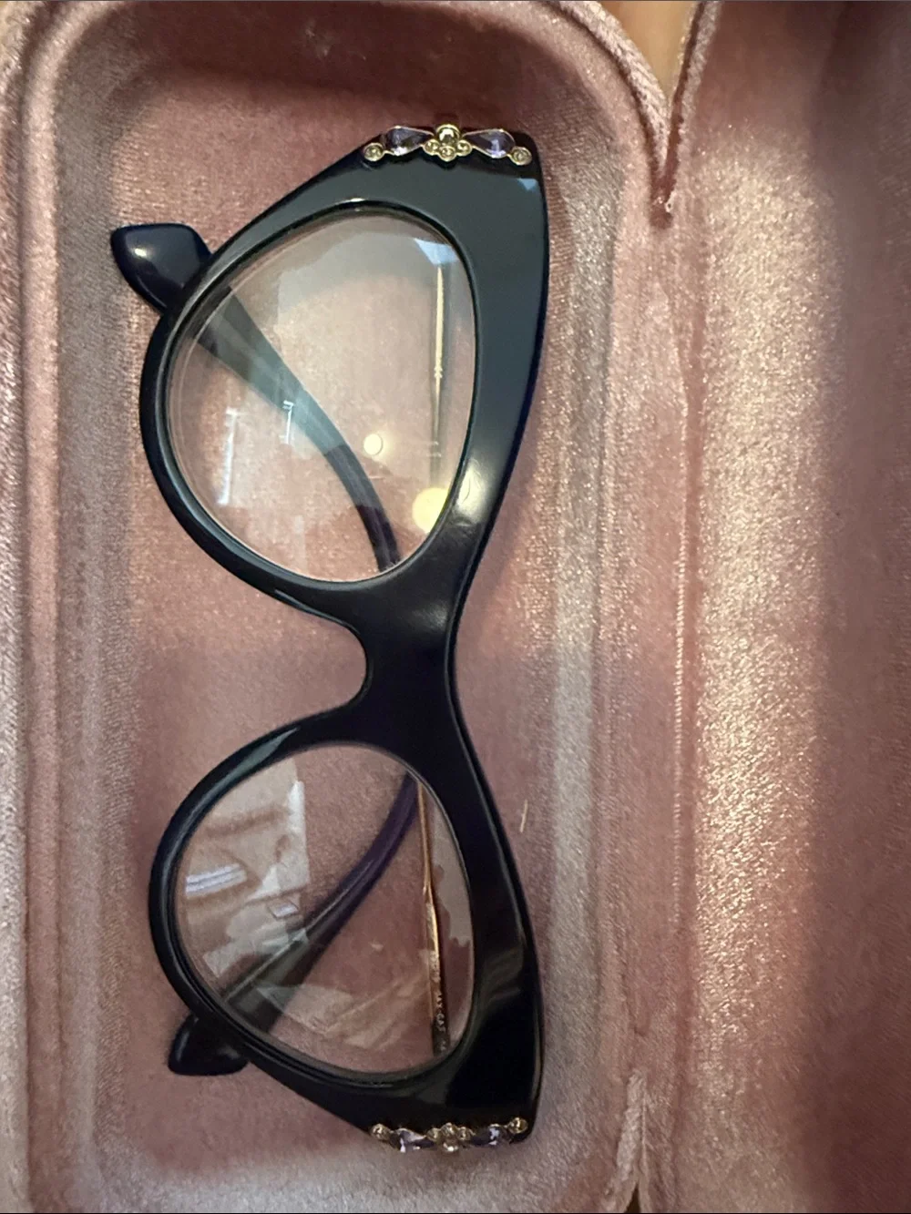 Miu Miu Black Cat-Eye Glasses with Crystal Temple Accents
